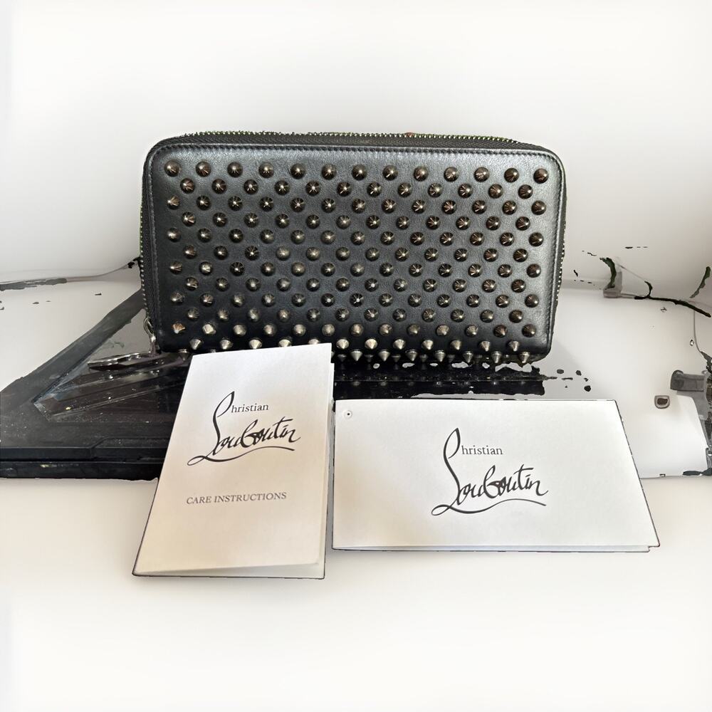Christian Louboutin Panettone Black Leather Wallet with Gunmetal Studs